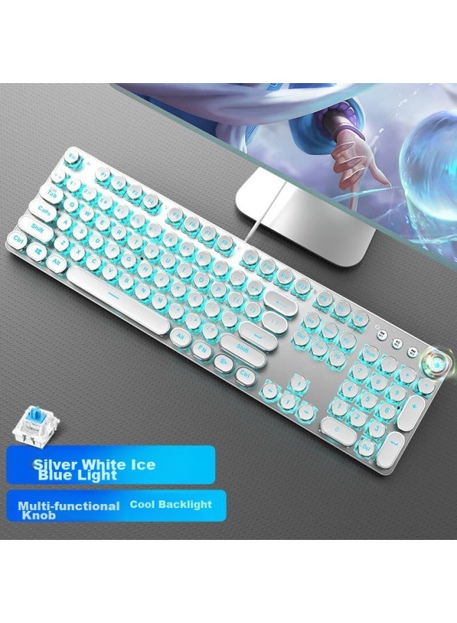 Eweadn Tk100 Punk Mechanical Keyboard And Mouse Combo For Gaming, Wired Computer Keyboard And Mouse Set For Office Typing, Retro Peripherals, White With Ice Blue Light Switches - Image 5