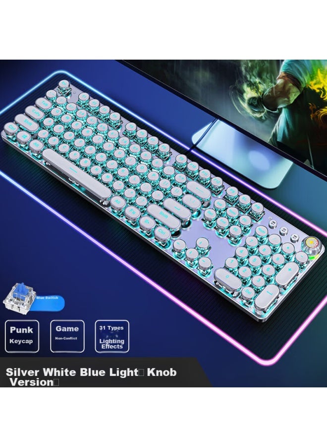 Eweadn Tk100 Punk Mechanical Keyboard And Mouse Combo For Gaming, Wired Computer Keyboard And Mouse Set For Office Typing, Retro Peripherals, White With Ice Blue Light Switches - Image 2