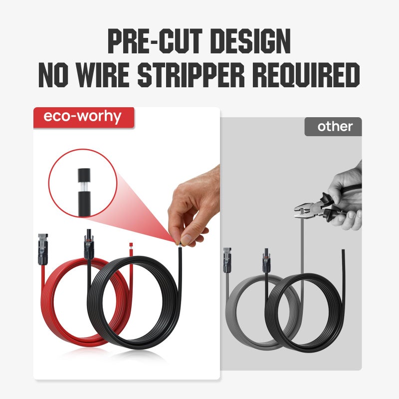ECO-WORTHY 20FT 10AWG Solar Extension Cable 30A/1000V DC, IP67 Waterproof with Compatible Quick Connectors (Red+Black) for Solar Panels, Controllers, Off-Grid Systems - Image 3