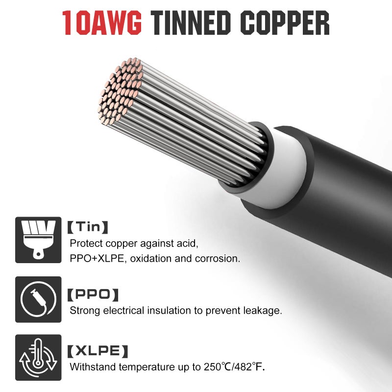 ECO-WORTHY 20FT 10AWG Solar Extension Cable 30A/1000V DC, IP67 Waterproof with Compatible Quick Connectors (Red+Black) for Solar Panels, Controllers, Off-Grid Systems - Image 2
