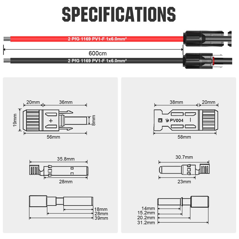 ECO-WORTHY 20FT 10AWG Solar Extension Cable 30A/1000V DC, IP67 Waterproof with Compatible Quick Connectors (Red+Black) for Solar Panels, Controllers, Off-Grid Systems - Image 4