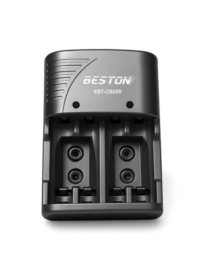 بيستون شاحن بطاريات C-802 AA و AAA و 9 فولت، شاحن ذكي بفتحتين مع مؤشرات LED، حماية من الشحن الزائد، تيار وجهد ثابتان، متوافق مع بطاريات Ni-MH/Ni-Cd القابلة لإعادة الشحن للكاميرات وأجهزة التحكم عن بعد والإلكترونيات الذكية ومشاريع DIY - Image 3