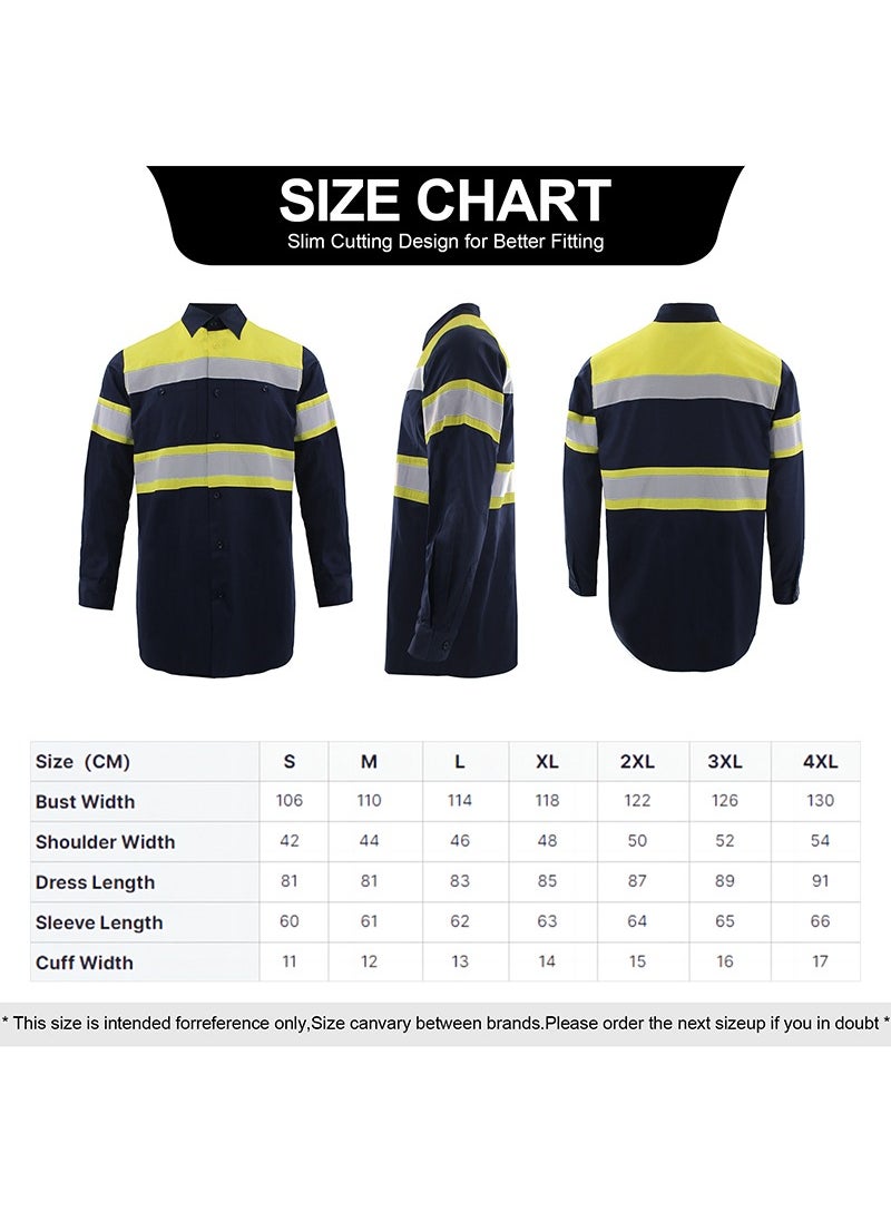 High Visibility Reflective Safety Shirts for Men Safety Workwear Shirt with Pockets Pure Cotton Soft Breathable Navy/Yellow - pzsku/Z7F2BFF28F8500EDE3020Z/45/_/1724423491/7cb5d020-2516-4580-bc96-0d54f3c940ab