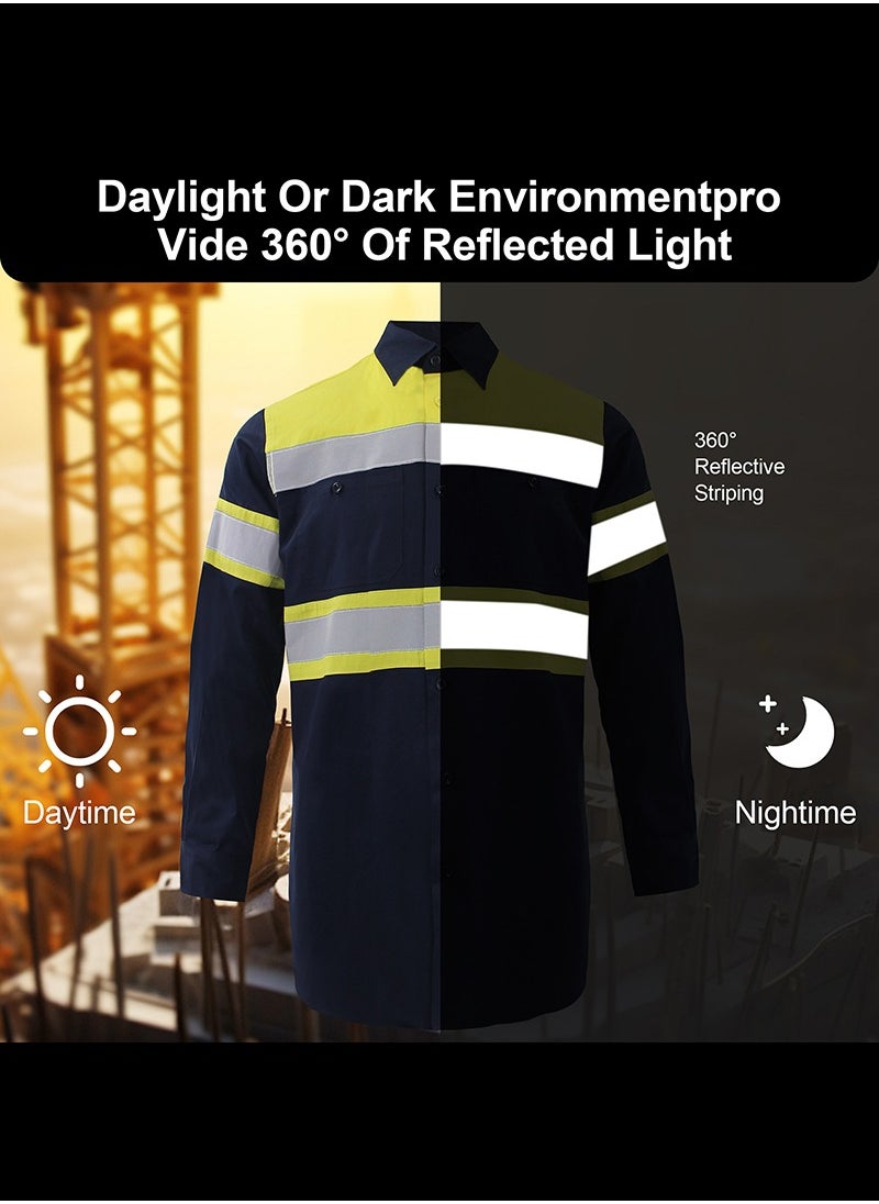 High Visibility Reflective Safety Shirts for Men Safety Workwear Shirt with Pockets Pure Cotton Soft Breathable Navy/Yellow - pzsku/Z7F2BFF28F8500EDE3020Z/45/_/1724423501/54729692-1983-49b9-96d4-fdf76760a9fe