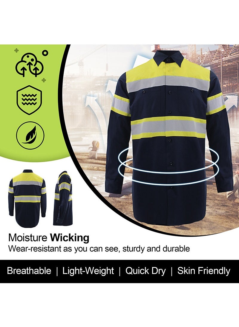 High Visibility Reflective Safety Shirts for Men Safety Workwear Shirt with Pockets Pure Cotton Soft Breathable Navy/Yellow - pzsku/Z7F2BFF28F8500EDE3020Z/45/_/1724423502/5652cc09-4786-44a0-a1f5-7b33c16b25cf