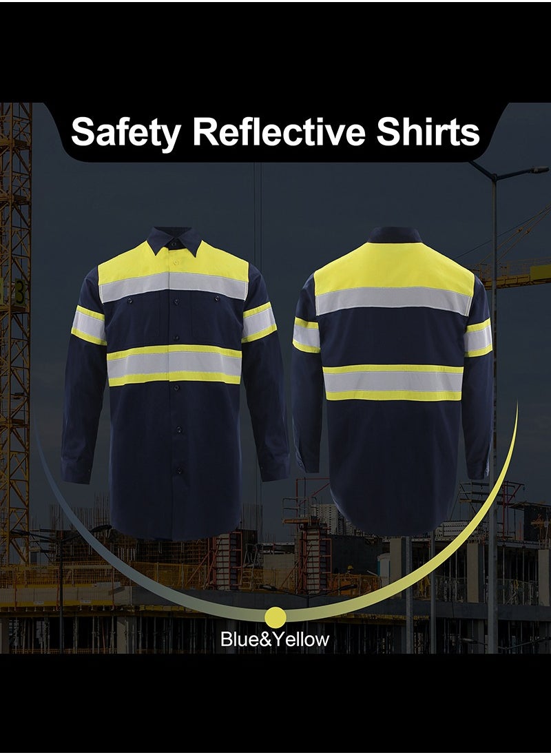 High Visibility Reflective Safety Shirts for Men Safety Workwear Shirt with Pockets Pure Cotton Soft Breathable Navy/Yellow - pzsku/Z7F2BFF28F8500EDE3020Z/45/_/1724423512/c267cadc-e0c6-4384-b1a8-6ba89e1a4da5