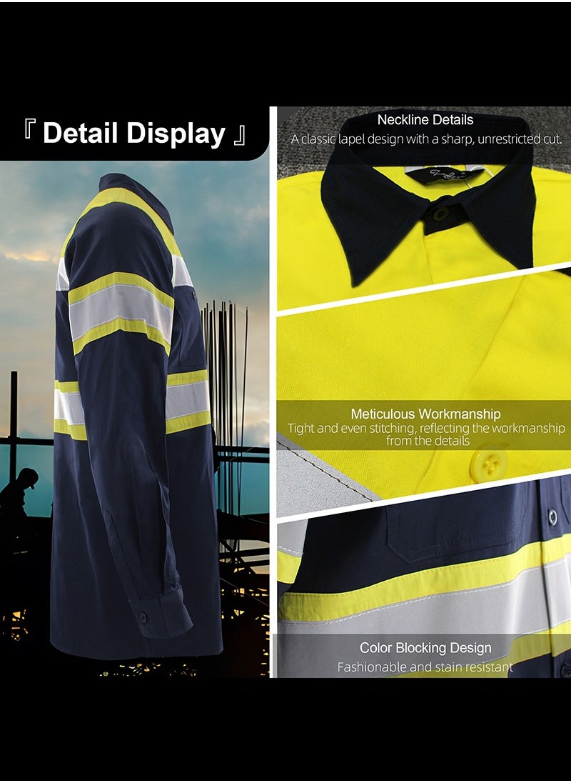 High Visibility Reflective Safety Shirts for Men Safety Workwear Shirt with Pockets Pure Cotton Soft Breathable Navy/Yellow - pzsku/Z7F2BFF28F8500EDE3020Z/45/_/1724423618/c5e68092-f0b3-4051-9634-ff4ccec6844f