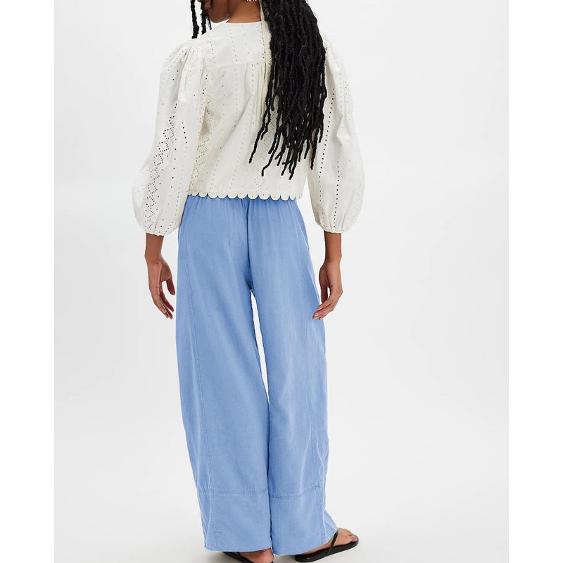 SeeLuNa Linen Pants for Women Cotton Baggy Boho Casual Palazzo Pants Wide Leg Long Lounge Trousers with Pockets(Sky-Blue,XS) - Image 4