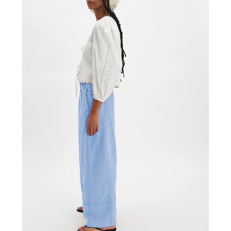 SeeLuNa Linen Pants for Women Cotton Baggy Boho Casual Palazzo Pants Wide Leg Long Lounge Trousers with Pockets(Sky-Blue,XS) - Image 3
