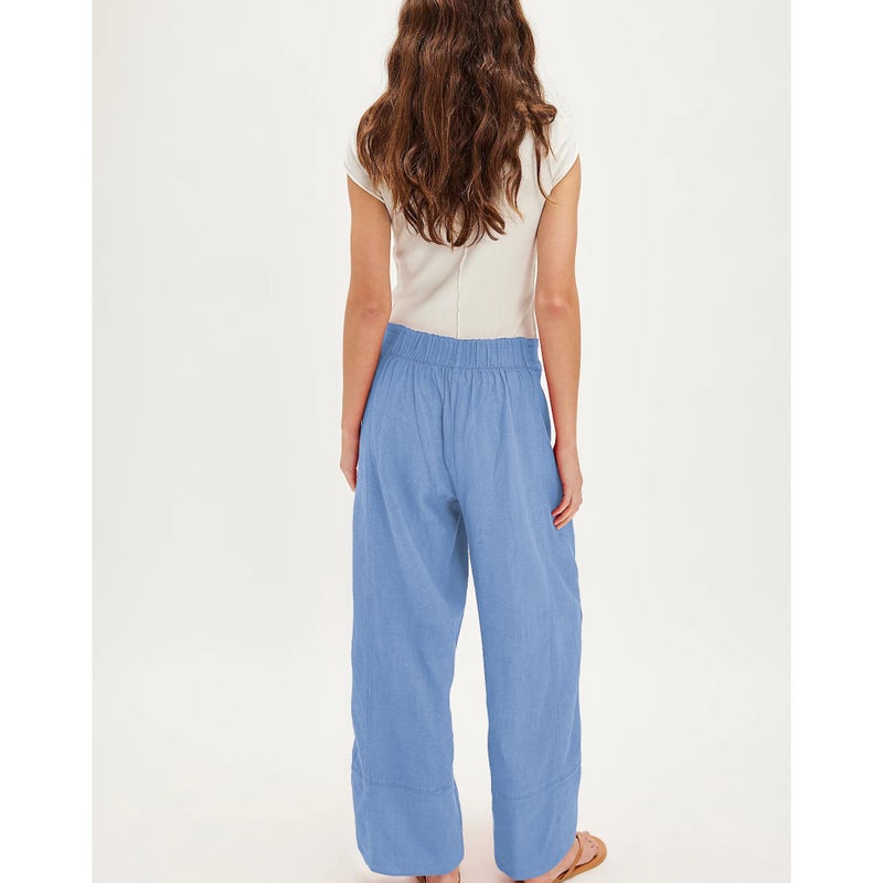 SeeLuNa Linen Pants for Women Cotton Baggy Boho Casual Palazzo Pants Wide Leg Long Lounge Trousers with Pockets(Sky-Blue,XS) - Image 2