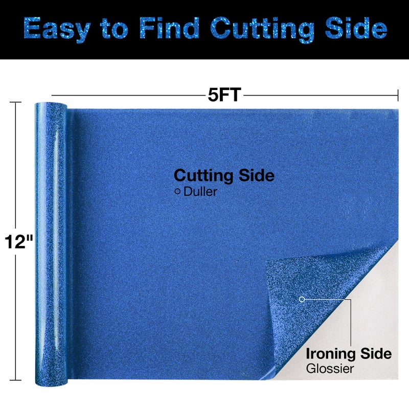 TORC Royal Blue Glitter HTV Heat Transfer Vinyl Roll 12 inch x 5 ft Iron on Vinyl for T Shirts Crafts - Image 2