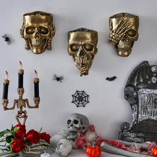 RimCereal 3 Pcs Skull Planter Skeleton Wall Hanging Planter Pot Gothic Spooky Head Face Flower Pot Garden Decor for Festival Party Indoor Outdoor Plants Home Garden Office Decorations(Gold) - Image 4