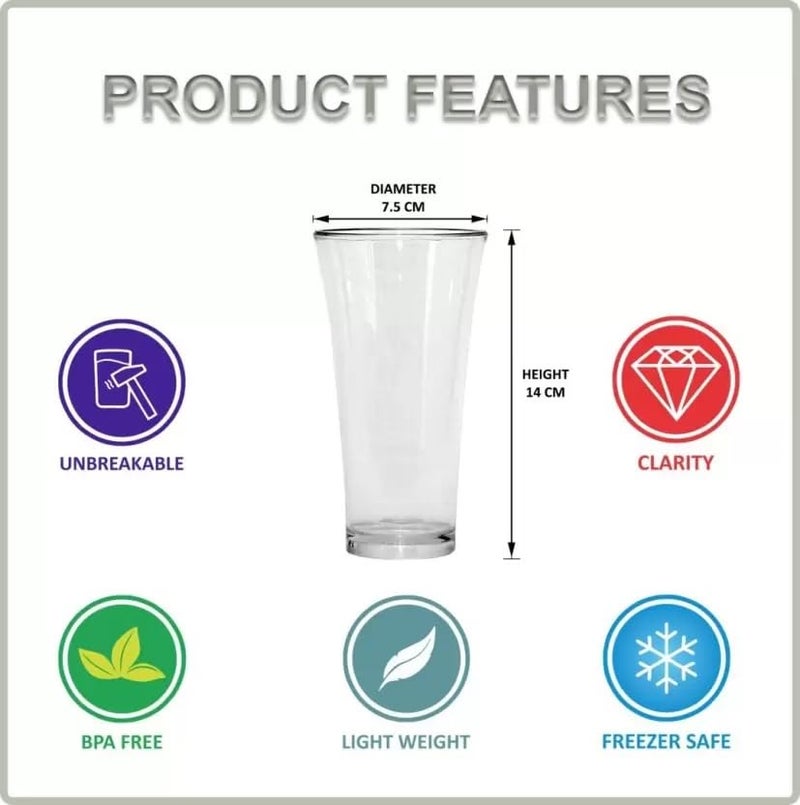 AWICKTIK Pack of 6 Plastic Unbreakable WaterJuice Drinking Glass Set Glass Set 300 ml Glass Set - Image 4