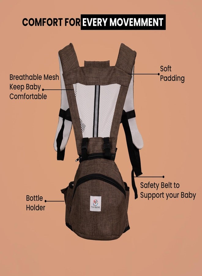 Tinyberg | Baby Carrier for 0 to 3 Year Baby | Baby Carrier for Newborn | Baby Carrying Bag | 4-in-1 Hip Seat, Adjustable Straps, Soft Thigh Padding, Large Storage & Phone Pocket | Baby Carry Bag | Kangaroo Bag | Up to-15 Kg - Earth Brown - Image 4