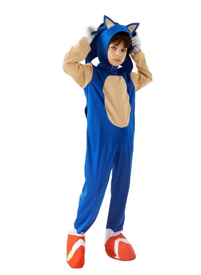 DURKU Children's Sonic Jumpsuit Costume with Gloves, Popular Character Outfit Set for Themed Parties, Ideal Dress Up Clothing, Size: M - Image 4