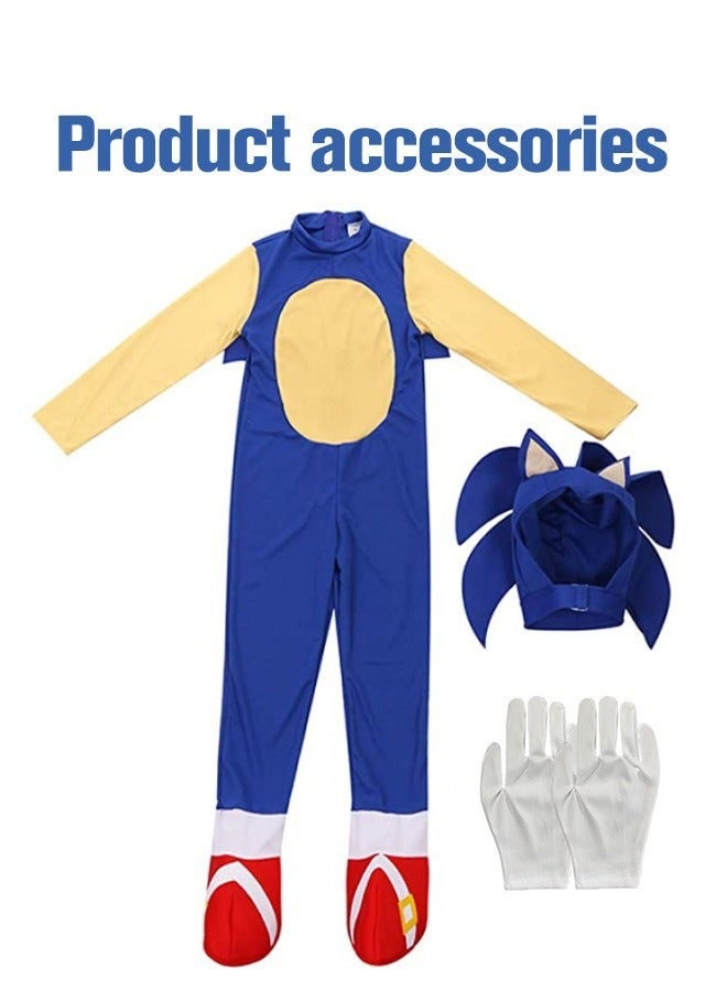 DURKU Children's Sonic Jumpsuit Costume with Gloves, Popular Character Outfit Set for Themed Parties, Ideal Dress Up Clothing, Size: M - Image 5