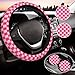 Gwwens Hot Pink Checkered Steering Wheel Cover for Women Universal Auto Steering Wheel 1415 Inch Car Interior Accessories with 2PCS Car Coasters Suitable for Men and Women - Image 2