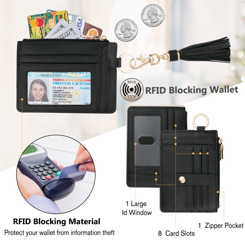 KNGITRYI Wallet Keychain Wristlet for Women,Slim RFID Credit Card Holder Purse Tassel Keychain Bangle Key Ring for Men Women(Black) - Image 3