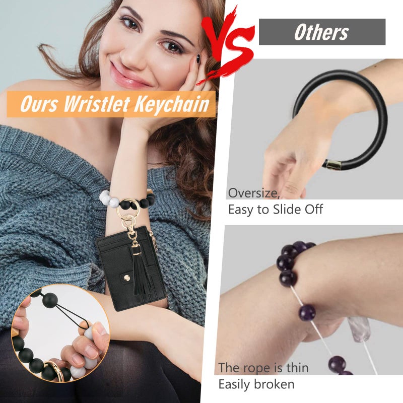 KNGITRYI Wallet Keychain Wristlet for Women,Slim RFID Credit Card Holder Purse Tassel Keychain Bangle Key Ring for Men Women(Black) - Image 5