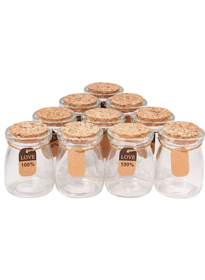vsell24 10 Pack Glass Pudding jars Glass Containers with Cork Lids And Tags Small Glass Bottles for Wedding Favor, Baby Shower, Party Favor, Gift Jars for Candy - Image 1