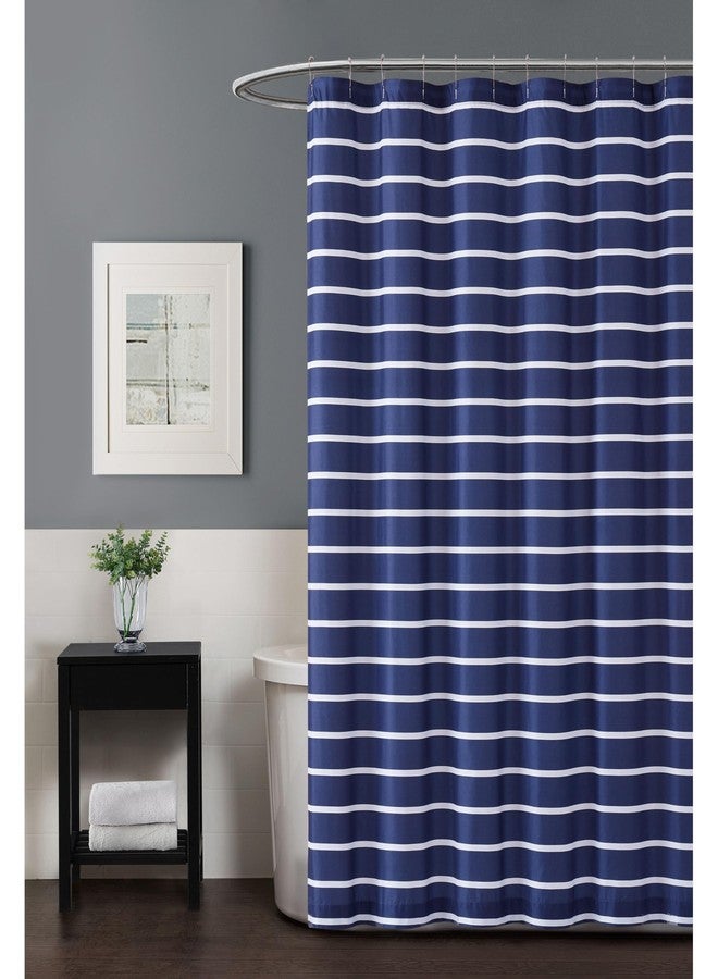TRULY SOFT Maddow Stripe Navy Polyester 1-Piece Shower Curtain Shower Curtain, Stripe Themed, for Men and Women, Oeko-TEX Certified Confidence - Image 1