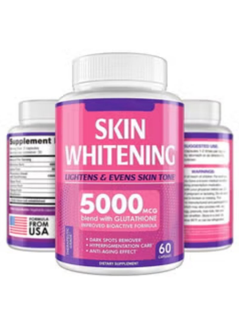 SKIN Glutathione Whitening Pills - 60 Capsules 5000mg Glutathione - Effective Skin Lightening Supplement - Dark Spots, Melasma & Acne Scar Remover, Hyperpigmentation Treatment - Anti-Aging Antioxidant  - Image 1