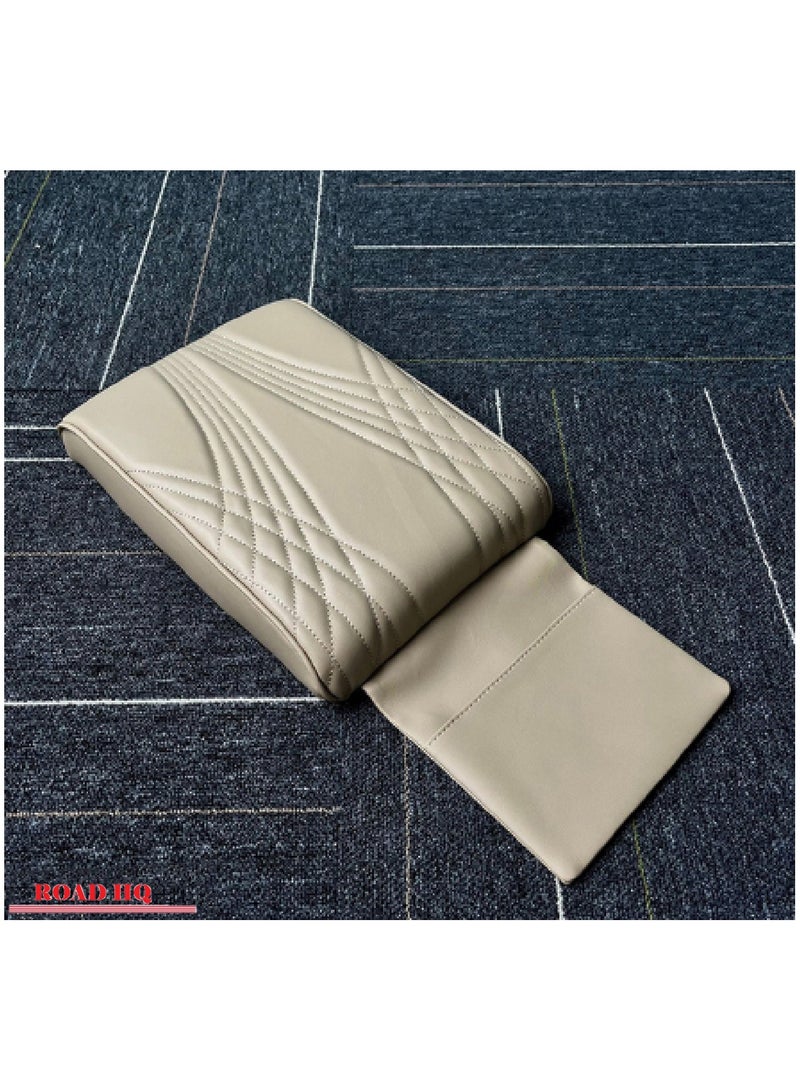 ROAD HQ Car Armrest Cushion Car Center Console Cover Black Auto Arm Rest Pad Pu Leather Middle Console Protector Hand Rest Pillow for SUV Truck Vehicle Beige - Image 4