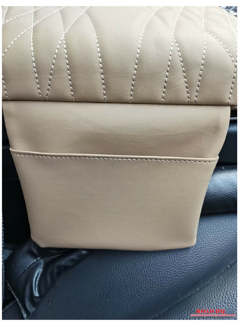 ROAD HQ Car Armrest Cushion Car Center Console Cover Black Auto Arm Rest Pad Pu Leather Middle Console Protector Hand Rest Pillow for SUV Truck Vehicle Beige - Image 5