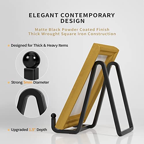 IPAME Plate Stands for Display - 4.5 Inch Metal Square Wire Plate Holder Display Stand + Picture Frame Stand Holder Easel for Book, Decorative Plate, Plaque, Photo, Platter (Black 2 Pack) - Image 2