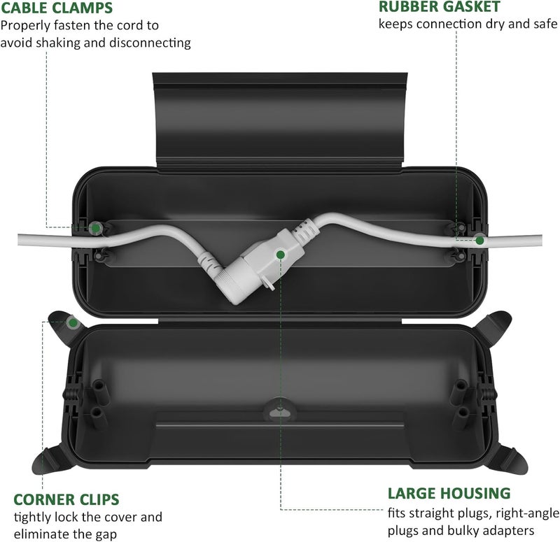 Flemoon Outdoor Extension Cord Safety Cover with Waterproof Protector Seal, Weatherproof Electrical Connection Box for Outdoor Outlets, Plugs, Sockets, Holiday Decorations, Power Tools, Black - Image 3