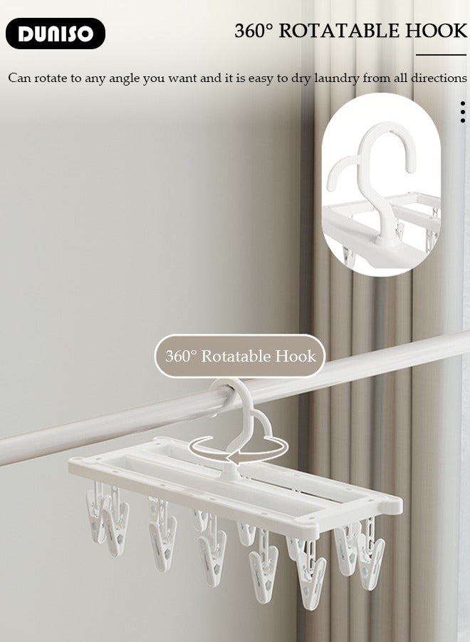 DUNISO 2 Pack Laundry Hanger with 12 Pcs Clips, Foldable Clothes Drying Rack with Rrmovable Clips , Plastic Stackable Laundry Clip Hangers for Socks Underwear, Drying Towels and Baby Clothes  - Image 2