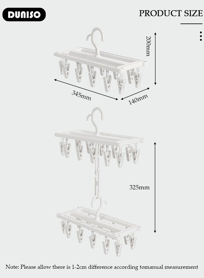 DUNISO 2 Pack Laundry Hanger with 12 Pcs Clips, Foldable Clothes Drying Rack with Rrmovable Clips , Plastic Stackable Laundry Clip Hangers for Socks Underwear, Drying Towels and Baby Clothes  - Image 4