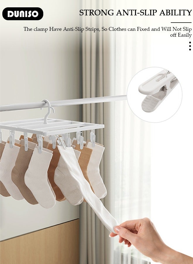 DUNISO 2 Pack Laundry Hanger with 12 Pcs Clips, Foldable Clothes Drying Rack with Rrmovable Clips , Plastic Stackable Laundry Clip Hangers for Socks Underwear, Drying Towels and Baby Clothes  - Image 5