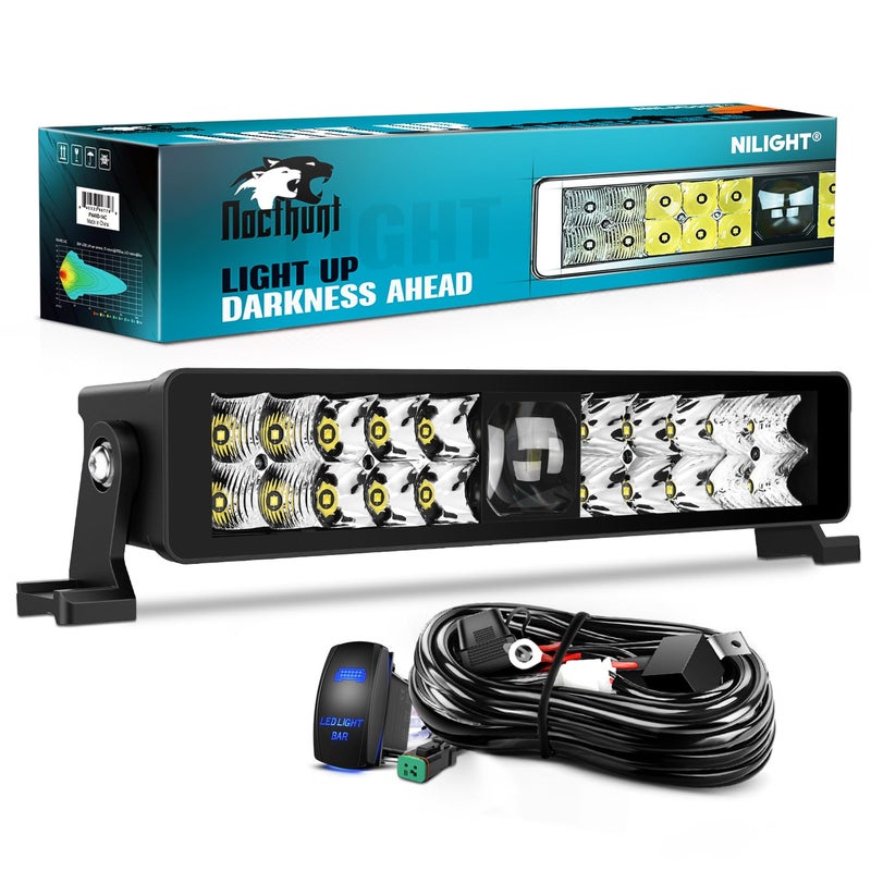 Nilight 14 Inch LED Light Bar with 21 LEDs - Dual Row Spot Flood Combo Light with Wiring Harness Kit for Off-Road Vehicles - Image 1
