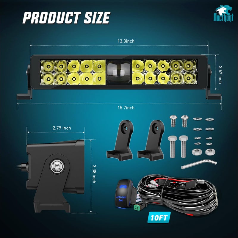 Nilight 14 Inch LED Light Bar with 21 LEDs - Dual Row Spot Flood Combo Light with Wiring Harness Kit for Off-Road Vehicles - Image 2