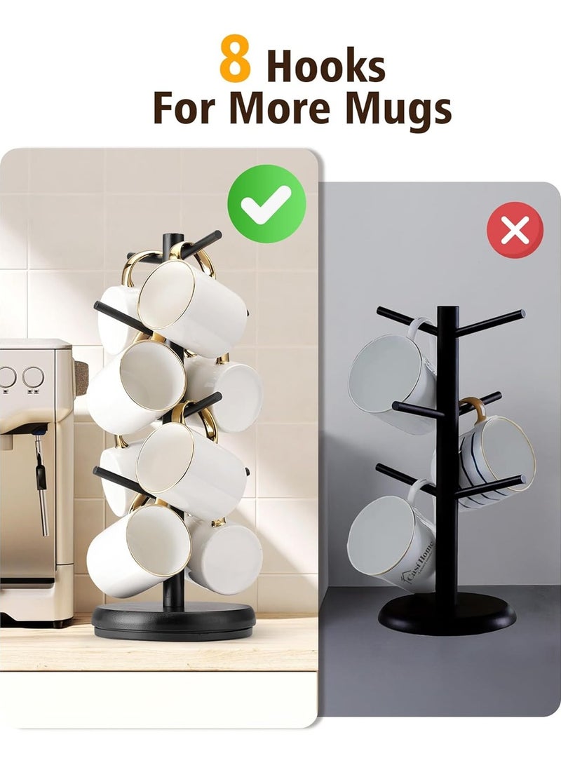 YOUGE Coffee Mug Tree,Coffee Cup Holder with 8 Hooks,360° Rotated Mug Holder Wooden Coffee Cup Holder,Upgraded Mug Rack for Countertop,Coffee Mug Organizer Storage Stand,Coffee Bar Accessories & Kitchen Decor - Image 4