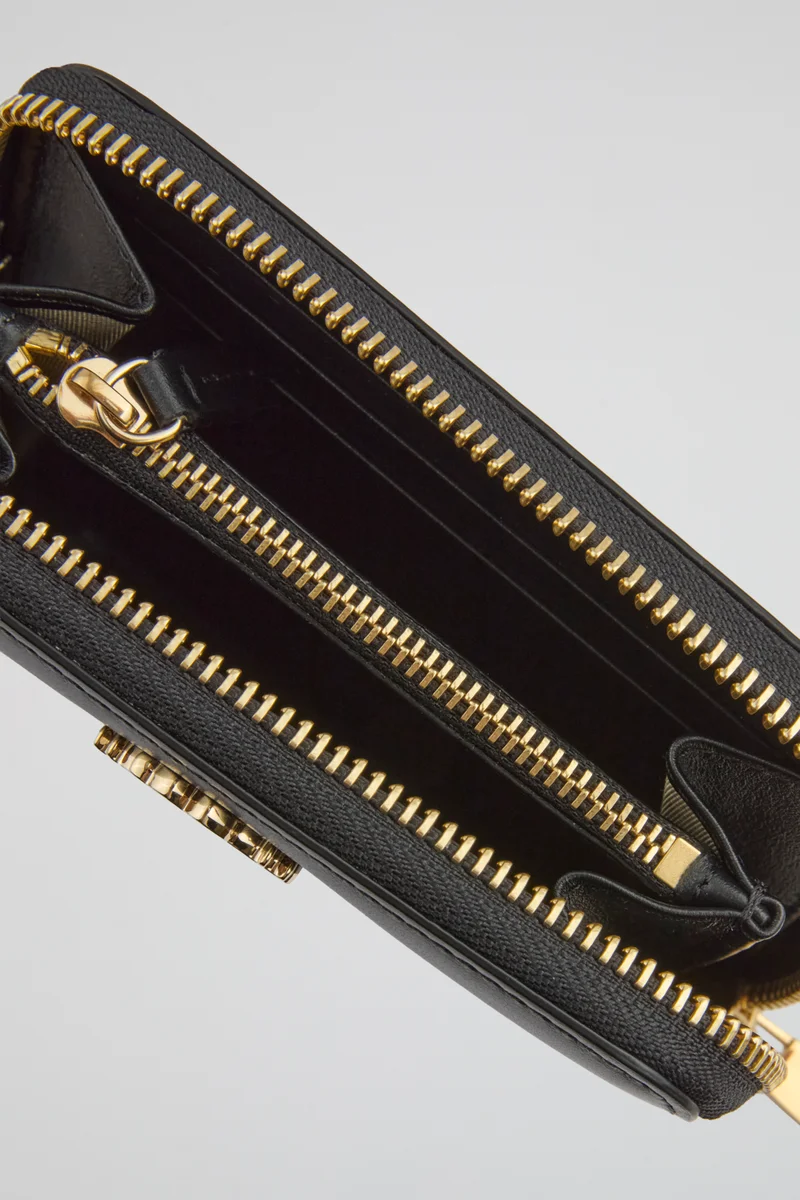 roberto cavalli Roberto Cavalli Black Zip-Around Wallet with Gold-Tone Logo