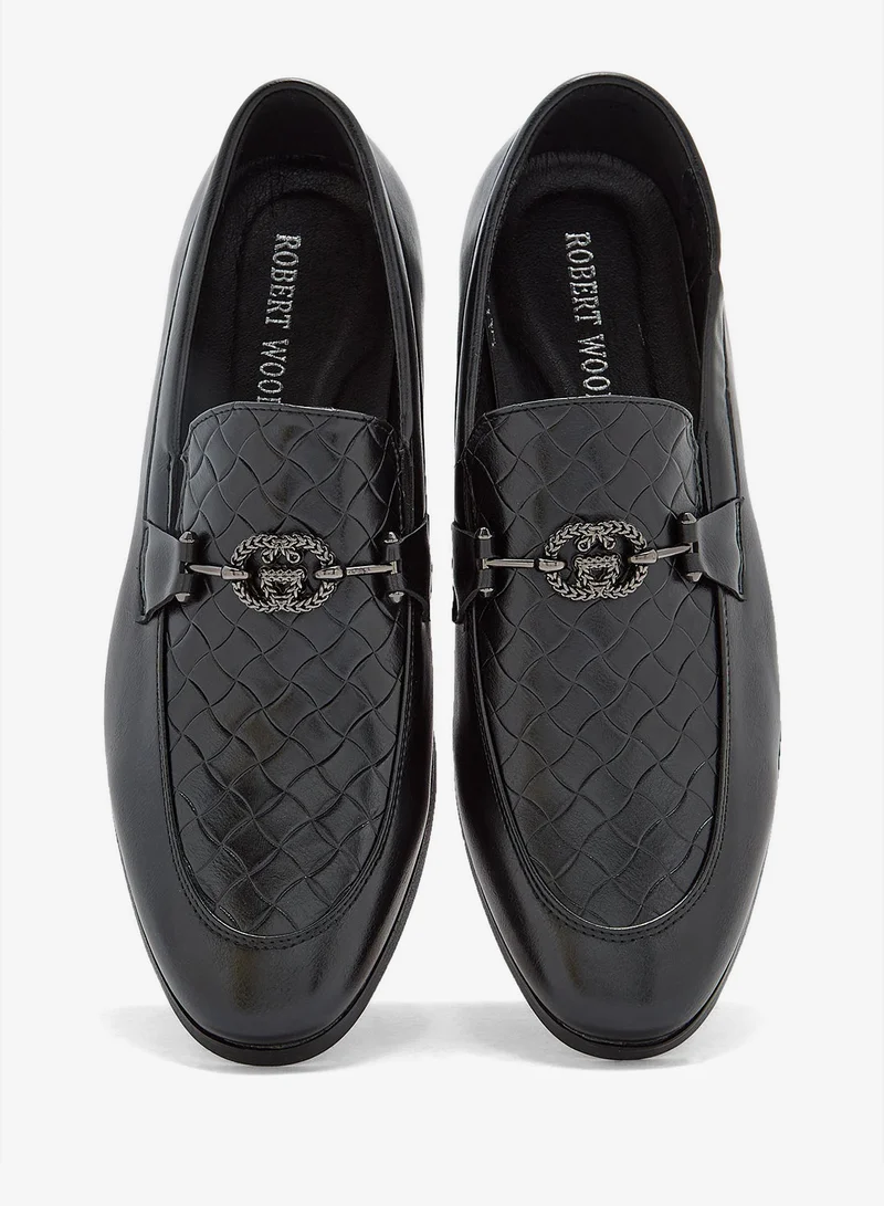 Robert Wood Black Trim Detail Embossed Loafers for Men | Best Price UAE