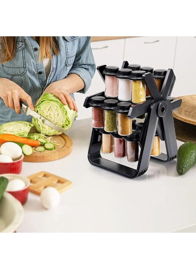 Elegant Rotating Spice Rack with 18 Glass Jars – 360° Rotation, Space-Saving, Durable and Easy to Use