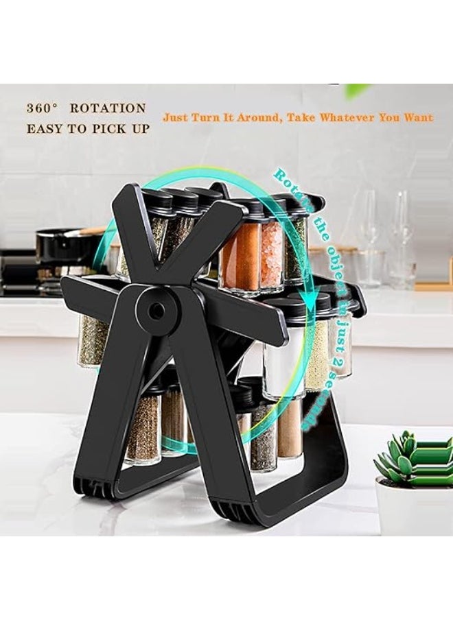 Elegant Rotating Spice Rack with 18 Glass Jars – 360° Rotation, Space-Saving, Durable and Easy to Use