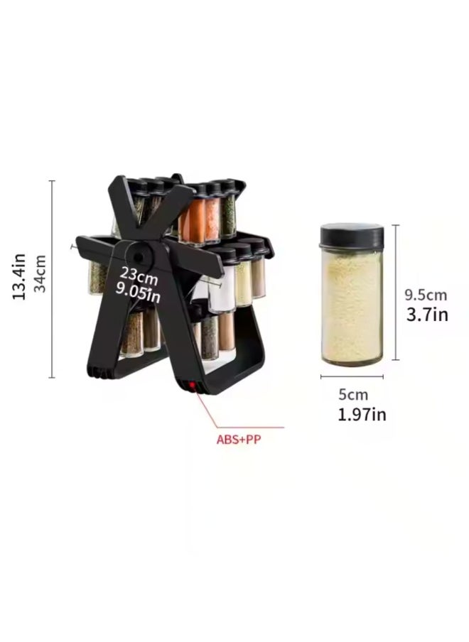 Elegant Rotating Spice Rack with 18 Glass Jars – 360° Rotation, Space-Saving, Durable and Easy to Use