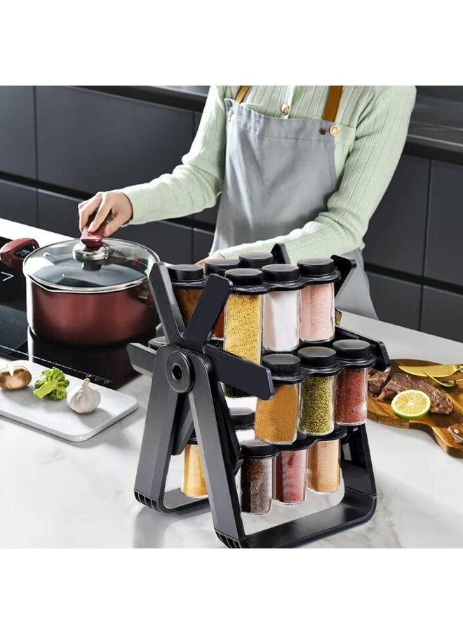 Elegant Rotating Spice Rack with 18 Glass Jars – 360° Rotation, Space-Saving, Durable and Easy to Use