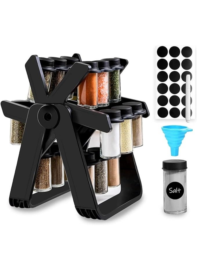 Elegant Rotating Spice Rack with 18 Glass Jars – 360° Rotation, Space-Saving, Durable and Easy to Use