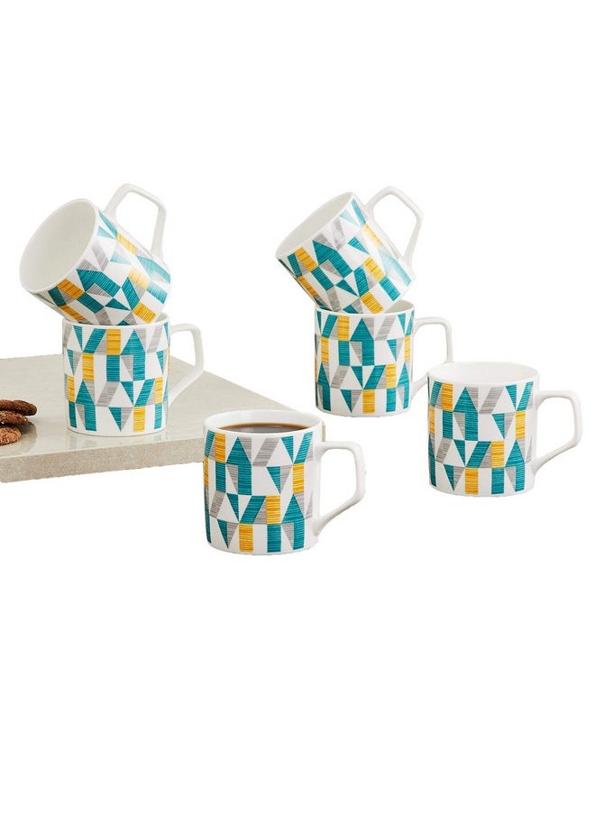 Home Centre - Home Centre Bone China Coffee Mugs - Set of 6, Teal Blue, 230ml - Image 1