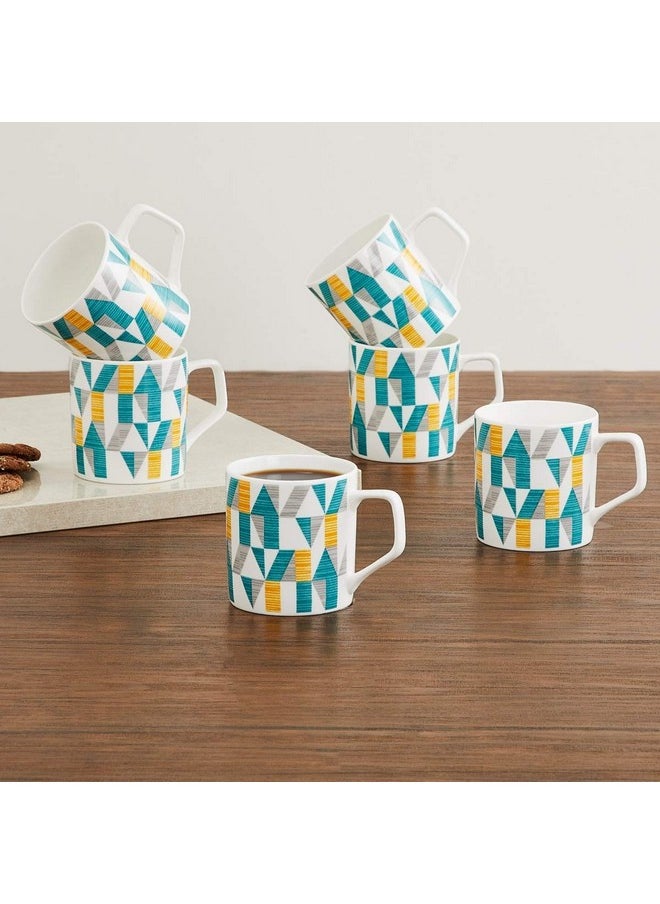 Home Centre - Home Centre Bone China Coffee Mugs - Set of 6, Teal Blue, 230ml - Image 1