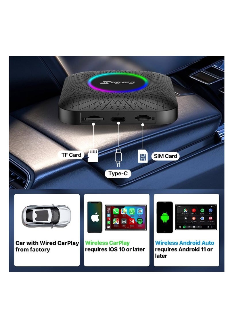 كار لينكيت كارلينكيت أحدث صندوق Ai Box LED، أندرويد 13، كوالكوم 6225، 8 جيجابايت + 128 جيجابايت، دونجل لاسلكي للسيارة بنظام أندرويد أوتو 3 في 1، يأتي مع متجر جوجل بلاي، فقط للسيارة المزودة بنظام التشغيل السلكي  - Image 4