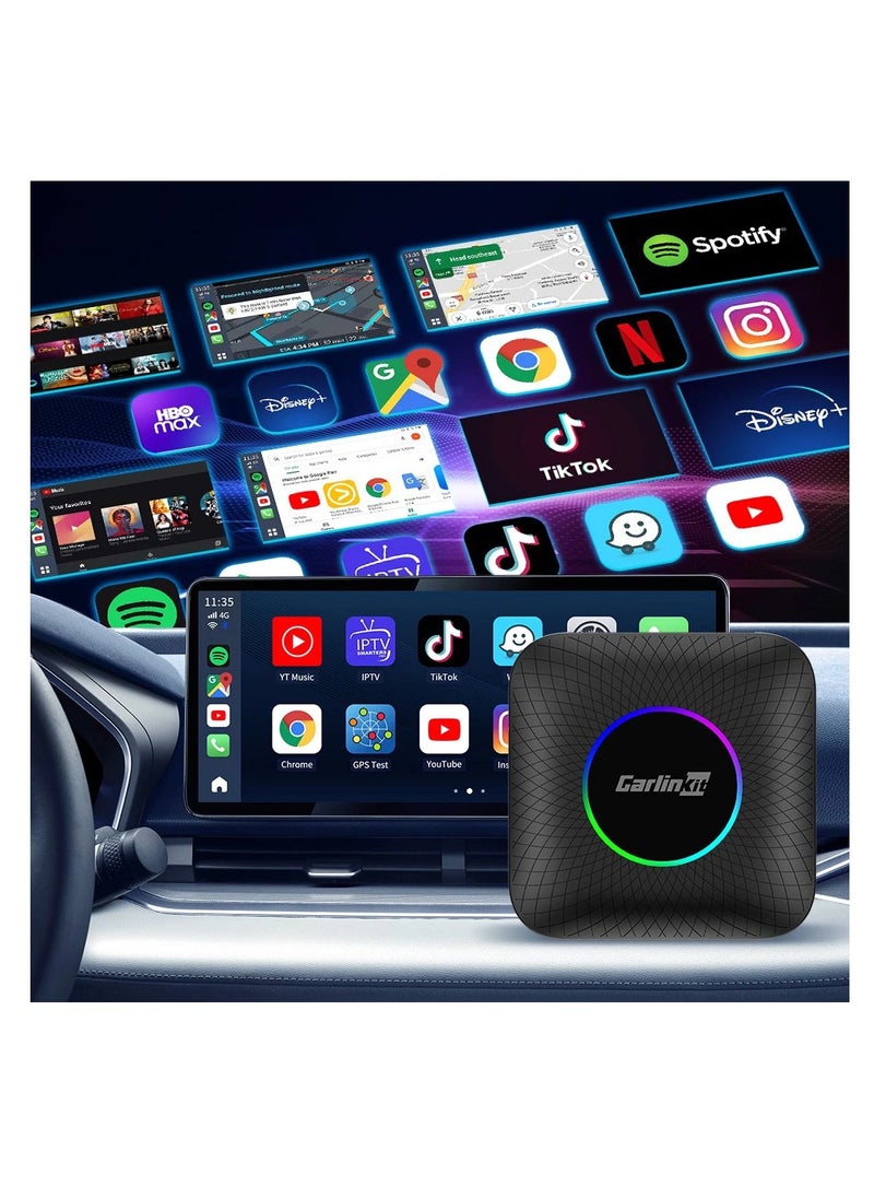 كار لينكيت - كارلينكيت أحدث صندوق Ai Box LED، أندرويد 13، كوالكوم 6225، 8 جيجابايت + 128 جيجابايت، دونجل لاسلكي للسيارة بنظام أندرويد أوتو 3 في 1، يأتي مع متجر جوجل بلاي، فقط للسيارة المزودة بنظام التشغيل السلكي - Image 1