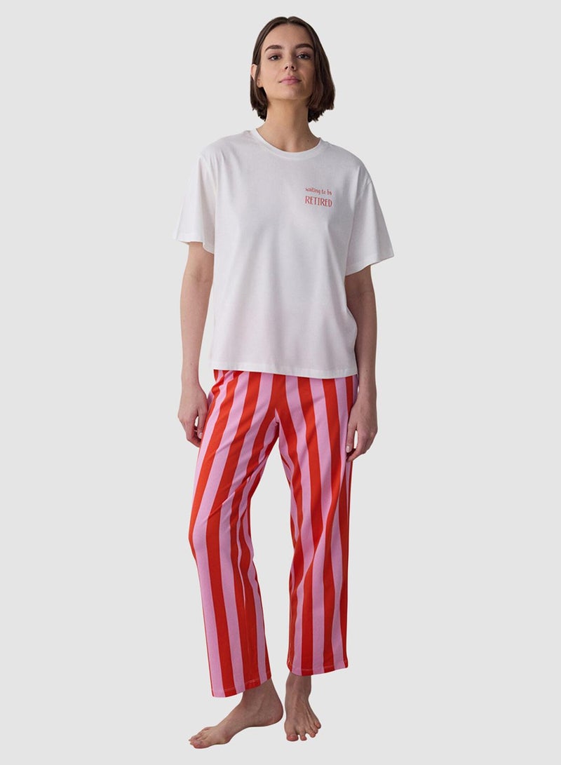 Penti Mercan Crew Neck Striped Cotton Short Sleeve Pyjama Set - Image 1