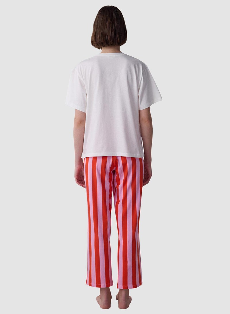 Penti Mercan Crew Neck Striped Cotton Short Sleeve Pyjama Set - Image 2