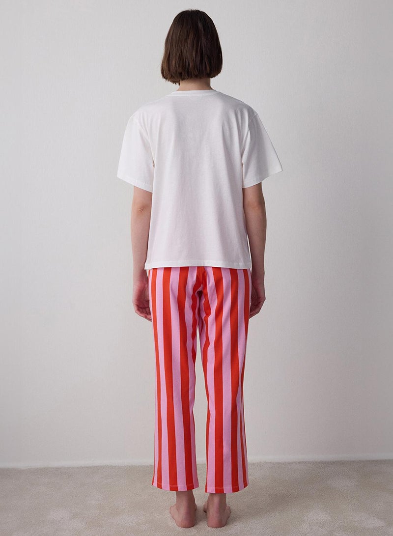 بنتي طقم بيجامة قطنية قصيرة الأكمام برقبة دائرية مخططة من مركان - Image 5